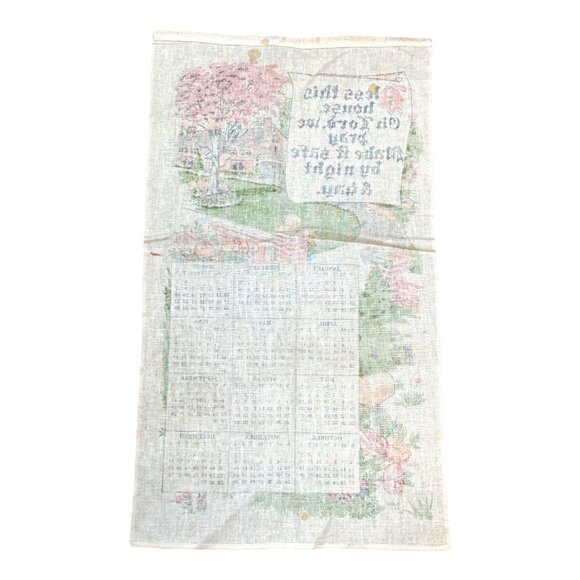 Vtg 1968 Linen Calendar Wall Hanging Bless This House Prayer Housewarming READ - Picture 7 of 9